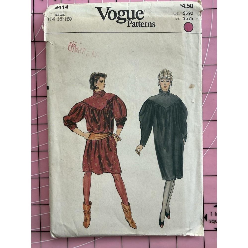 Vogue Pattern 8414 Misses' Loose-Fitting Pullover Straight Dress Size 14-18 UC